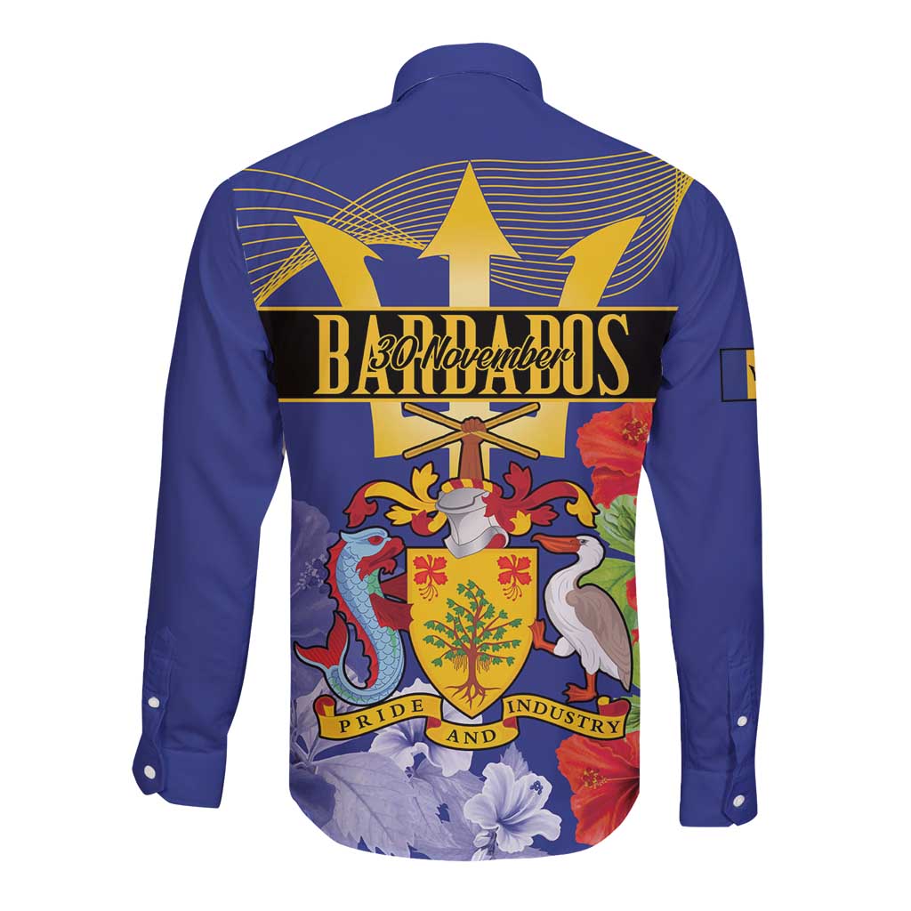 Barbados Independence Day Long Sleeve Button Shirt 30 November Brown Pelican With Trident - Wonder Print Shop