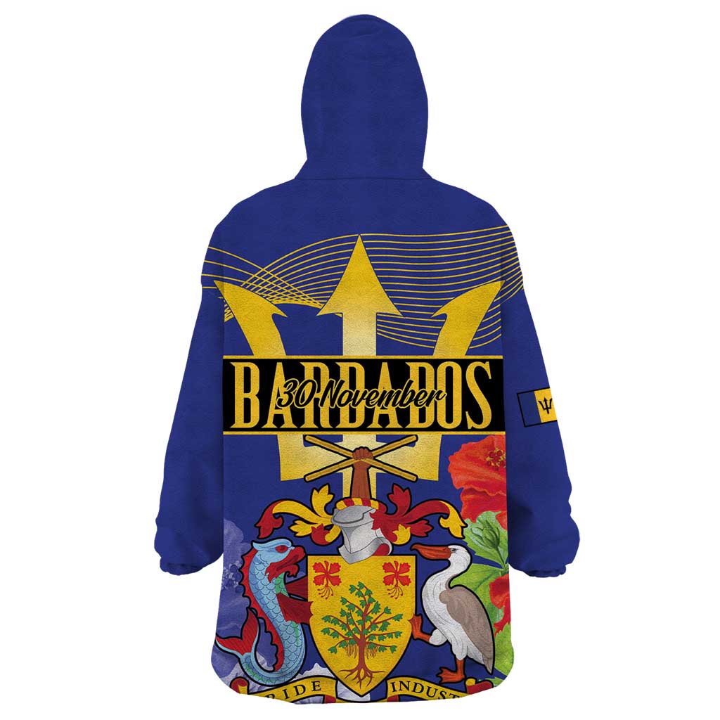 Barbados Independence Day Wearable Blanket Hoodie 30 November Brown Pelican With Trident - Wonder Print Shop