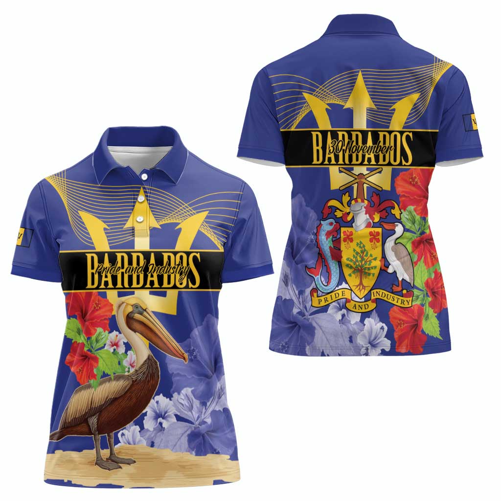 Barbados Independence Day Women Polo Shirt 30 November Brown Pelican With Trident - Wonder Print Shop