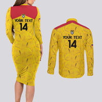 Colombia Football Custom Couples Matching Long Sleeve Bodycon Dress and Long Sleeve Button Shirt 2026 Butterflies Orange-barred Sulphur - Wonder Print Shop