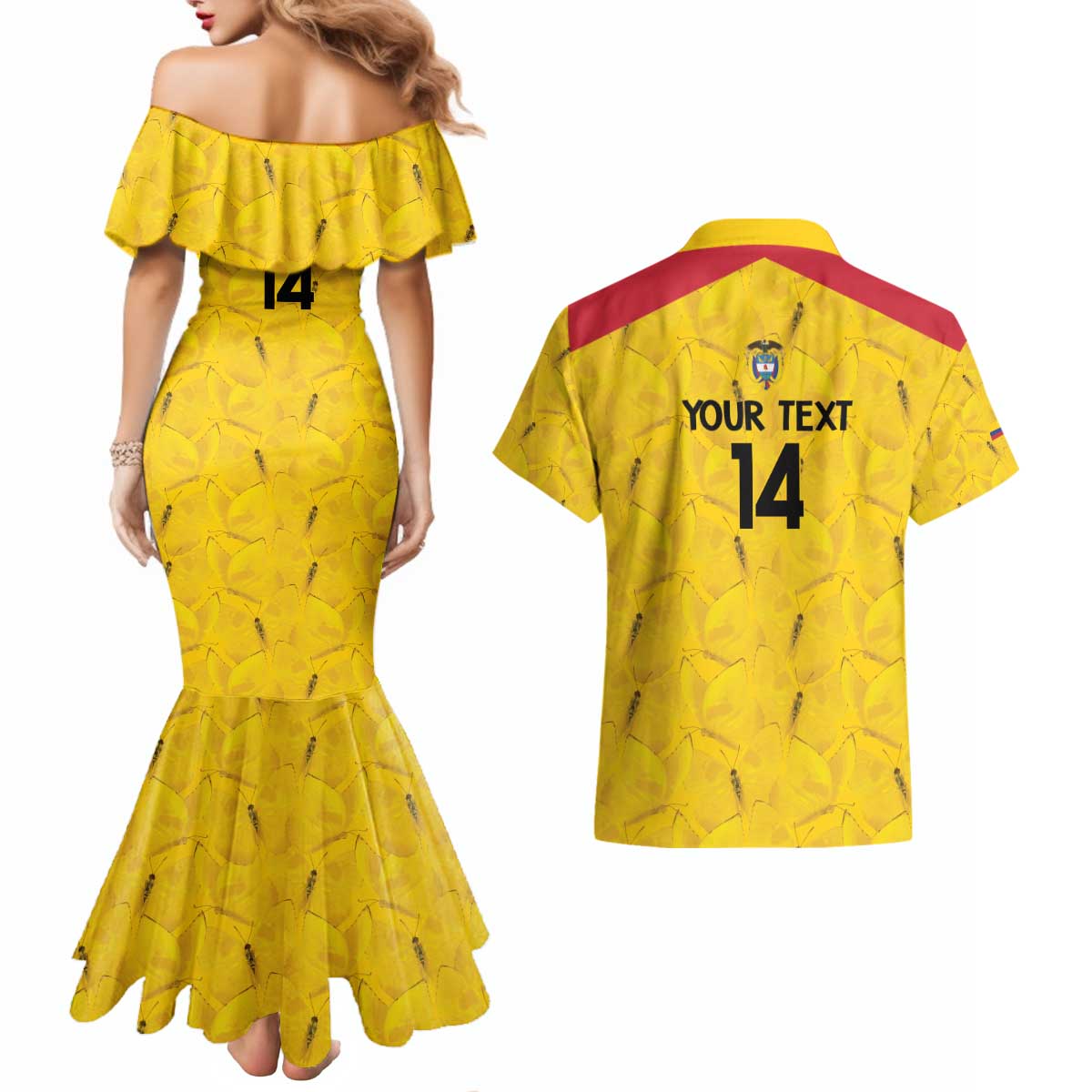 Colombia Football Custom Couples Matching Mermaid Dress and Hawaiian Shirt 2026 Butterflies Orange-barred Sulphur - Wonder Print Shop