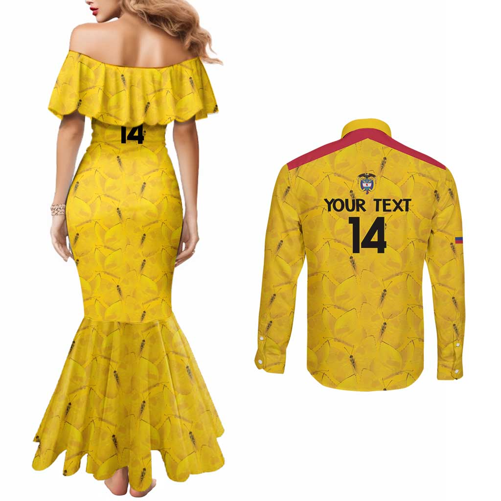 Colombia Football Custom Couples Matching Mermaid Dress and Long Sleeve Button Shirt 2026 Butterflies Orange-barred Sulphur - Wonder Print Shop