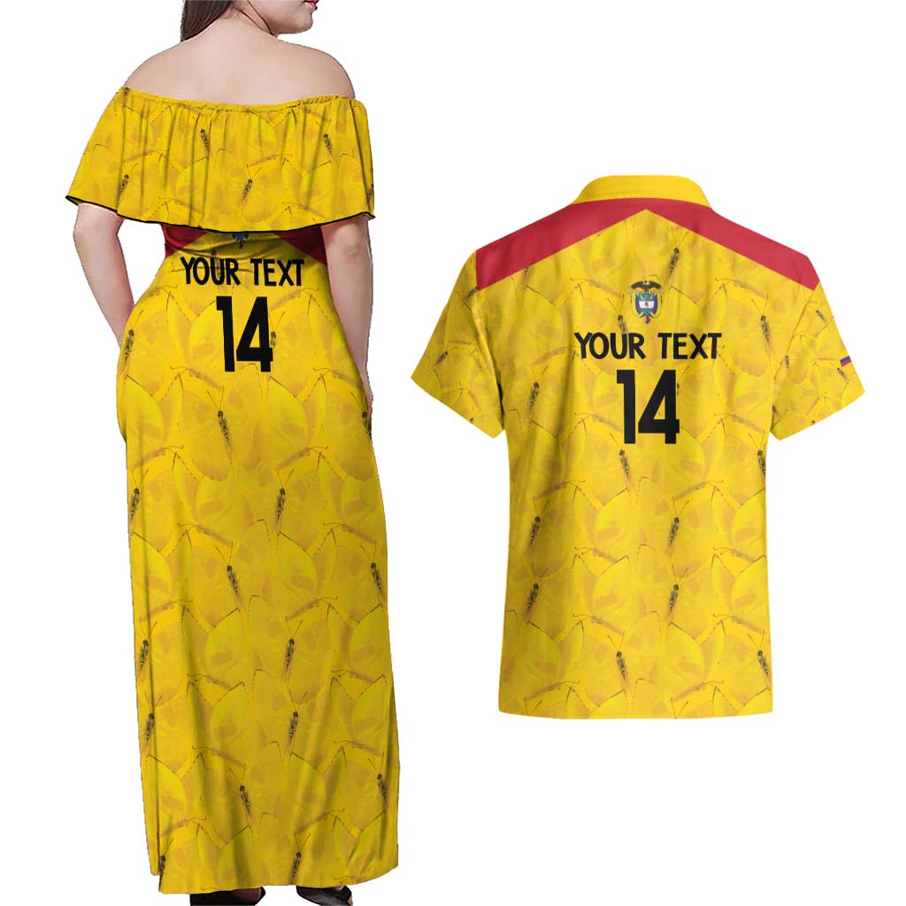 Colombia Football Custom Couples Matching Off Shoulder Maxi Dress and Hawaiian Shirt 2026 Butterflies Orange-barred Sulphur - Wonder Print Shop