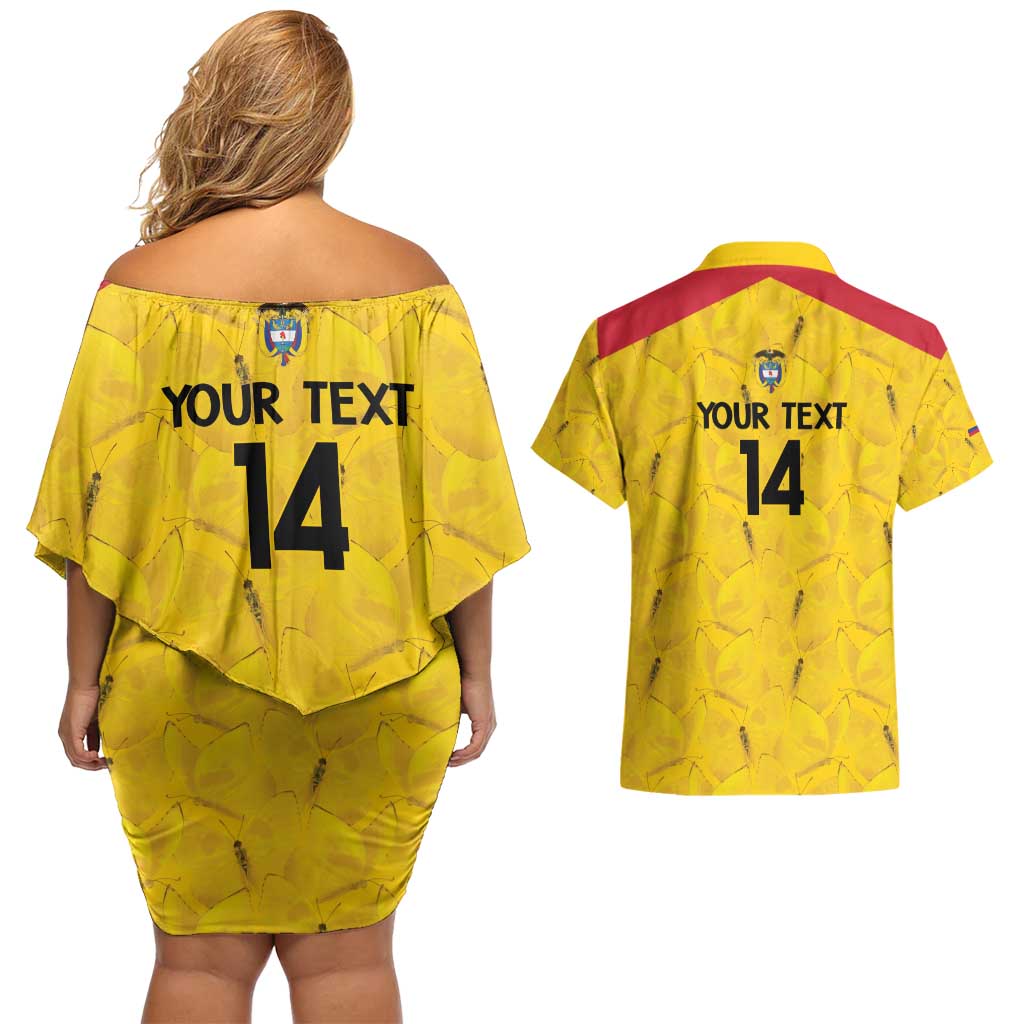 Colombia Football Custom Couples Matching Off Shoulder Short Dress and Hawaiian Shirt 2026 Butterflies Orange-barred Sulphur - Wonder Print Shop