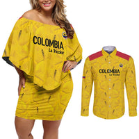 Colombia Football Custom Couples Matching Off Shoulder Short Dress and Long Sleeve Button Shirt 2026 Butterflies Orange-barred Sulphur - Wonder Print Shop