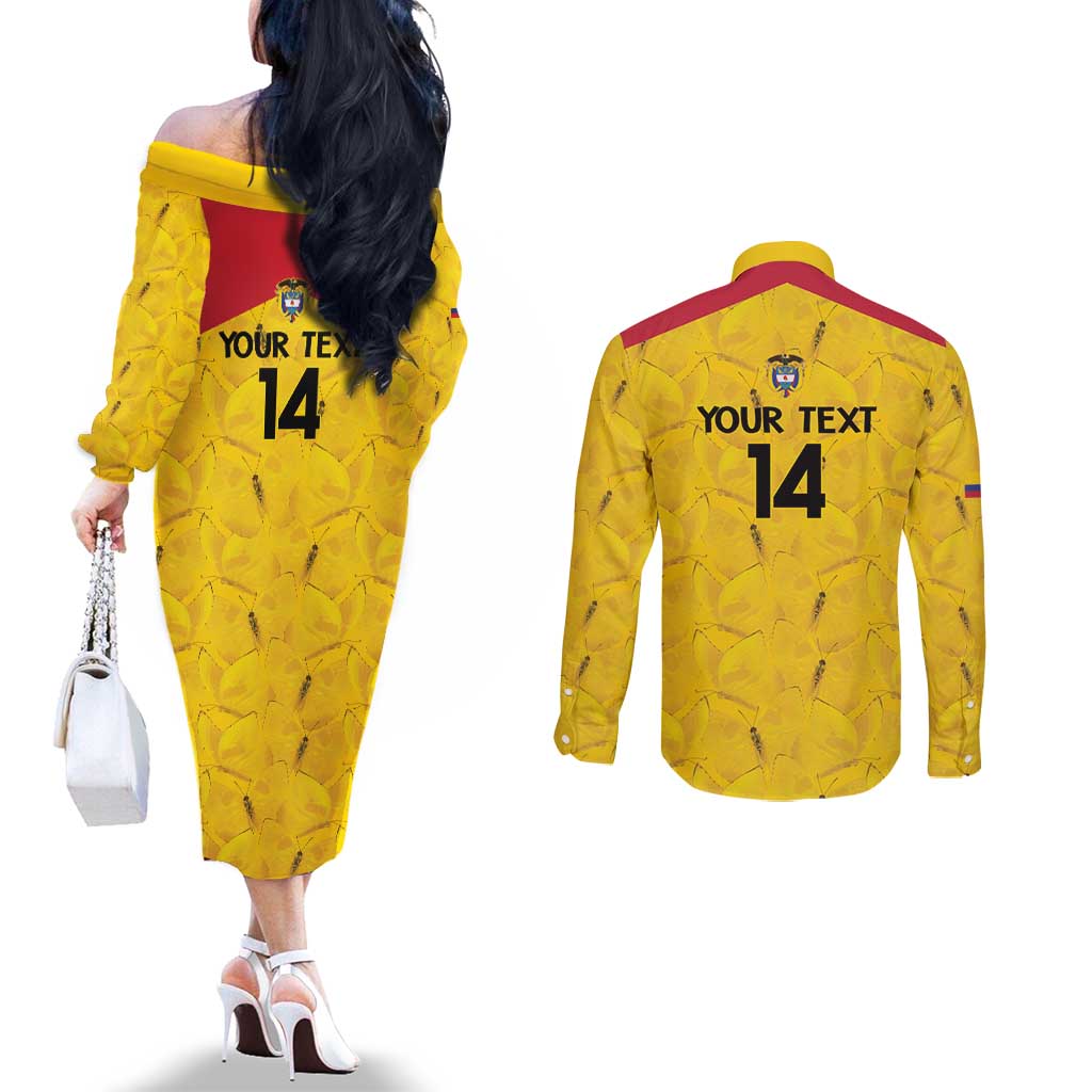 Colombia Football Custom Couples Matching Off The Shoulder Long Sleeve Dress and Long Sleeve Button Shirt 2026 Butterflies Orange-barred Sulphur - Wonder Print Shop