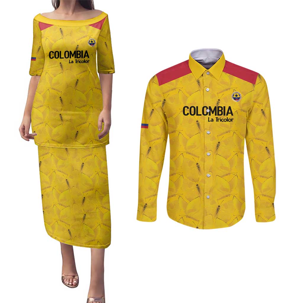 Colombia Football Custom Couples Matching Puletasi and Long Sleeve Button Shirt 2026 Butterflies Orange-barred Sulphur - Wonder Print Shop