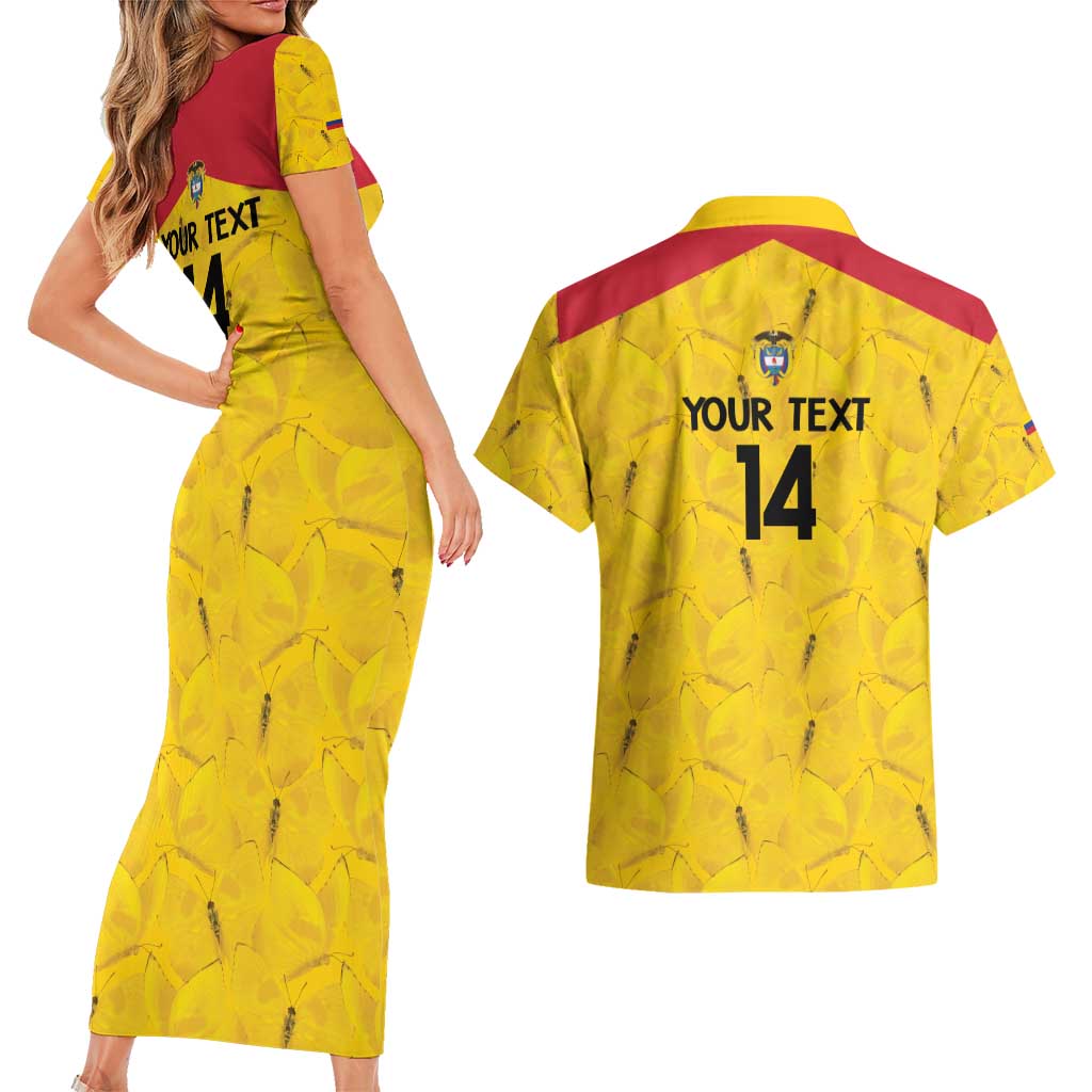 Colombia Football Custom Couples Matching Short Sleeve Bodycon Dress and Hawaiian Shirt 2026 Butterflies Orange-barred Sulphur - Wonder Print Shop
