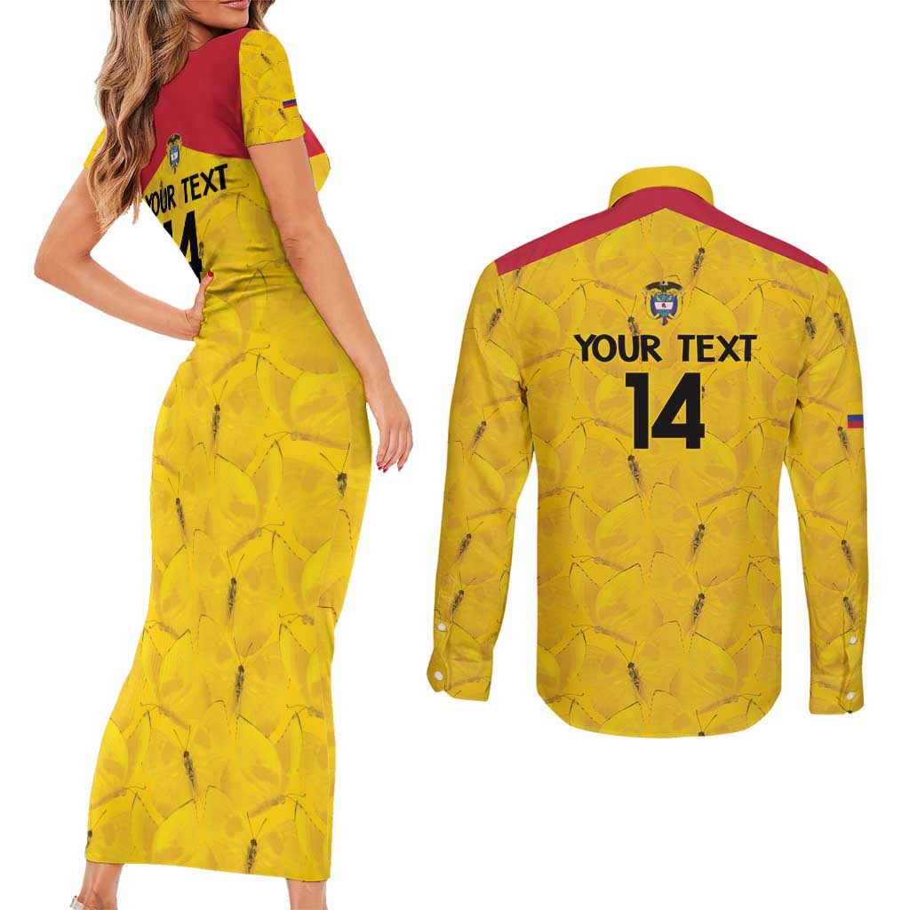 Colombia Football Custom Couples Matching Short Sleeve Bodycon Dress and Long Sleeve Button Shirt 2026 Butterflies Orange-barred Sulphur - Wonder Print Shop