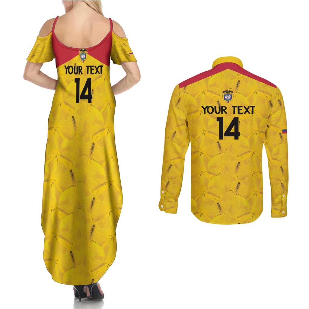 Colombia Football Custom Couples Matching Summer Maxi Dress and Long Sleeve Button Shirt 2026 Butterflies Orange-barred Sulphur - Wonder Print Shop