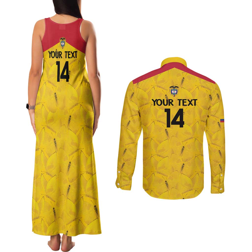 Colombia Football Custom Couples Matching Tank Maxi Dress and Long Sleeve Button Shirt 2026 Butterflies Orange-barred Sulphur - Wonder Print Shop