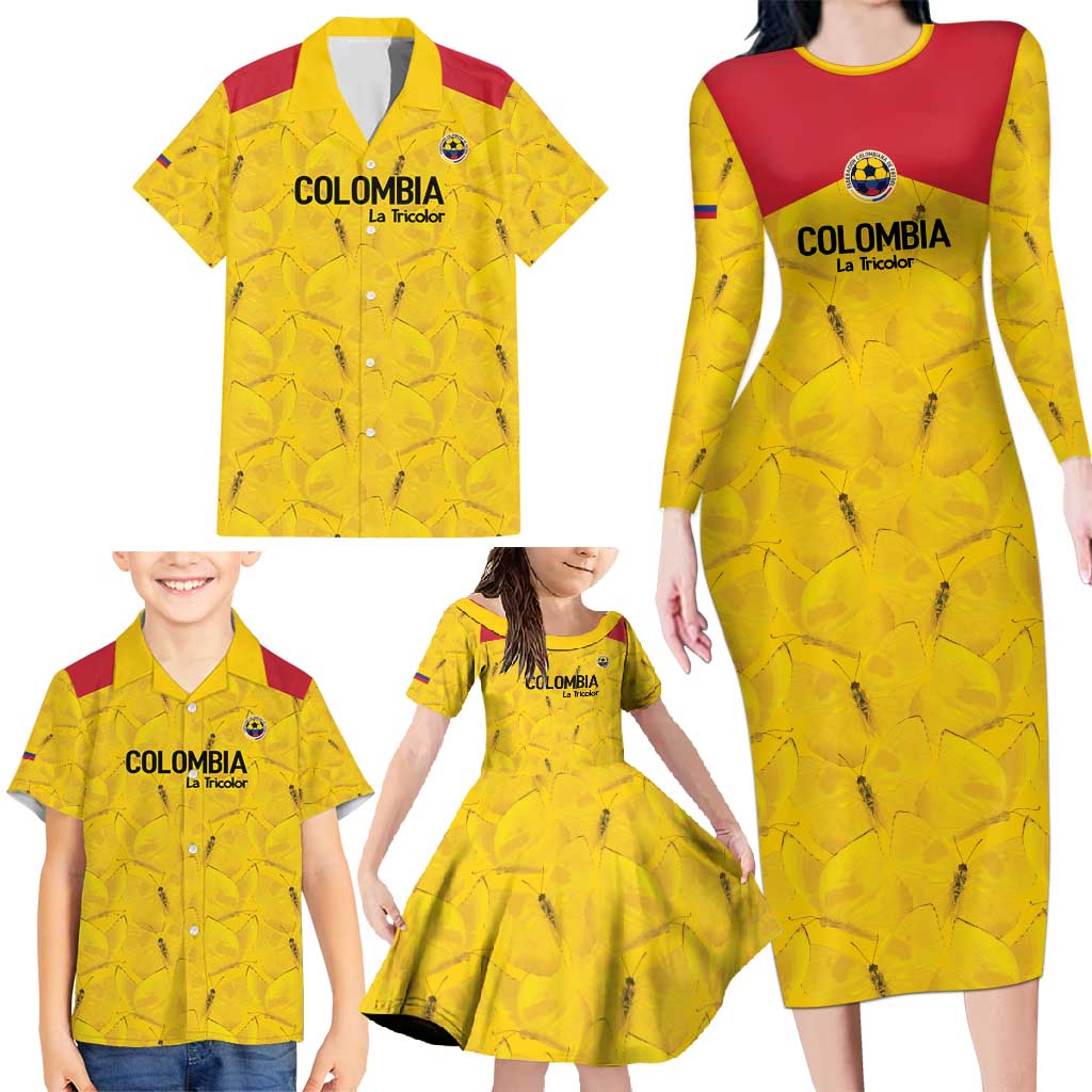 Colombia Football Custom Family Matching Long Sleeve Bodycon Dress and Hawaiian Shirt 2026 Butterflies Orange-barred Sulphur - Wonder Print Shop