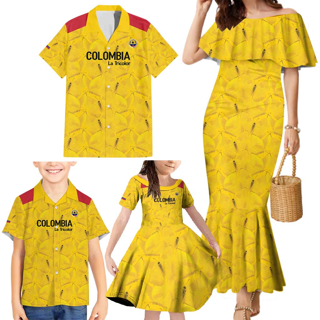 Colombia Football Custom Family Matching Mermaid Dress and Hawaiian Shirt 2026 Butterflies Orange-barred Sulphur - Wonder Print Shop