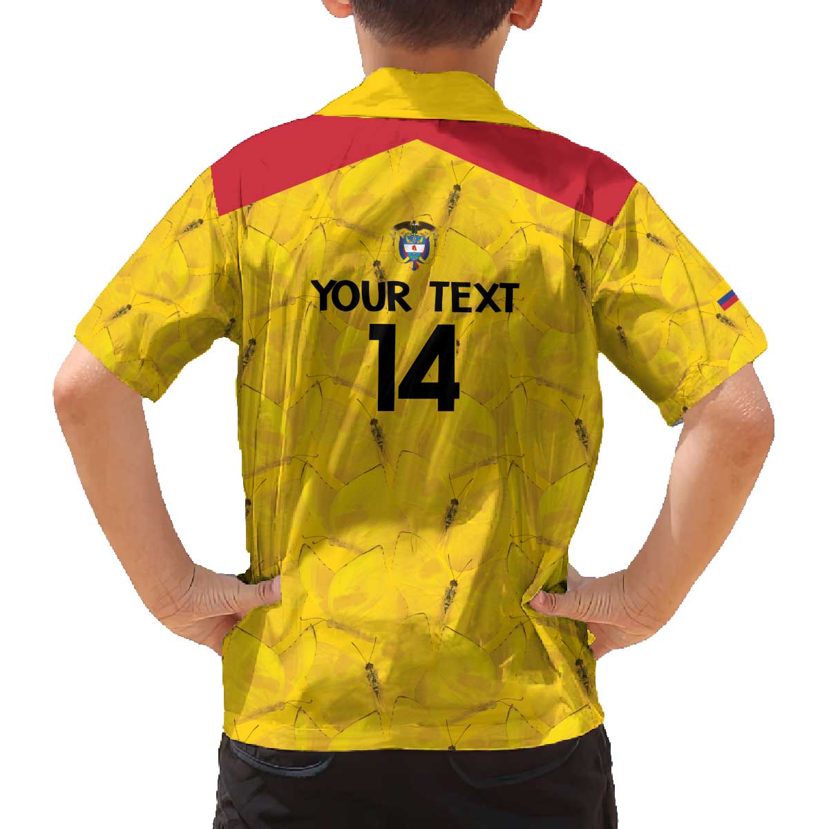 Colombia Football Custom Family Matching Off The Shoulder Long Sleeve Dress and Hawaiian Shirt 2026 Butterflies Orange-barred Sulphur - Wonder Print Shop