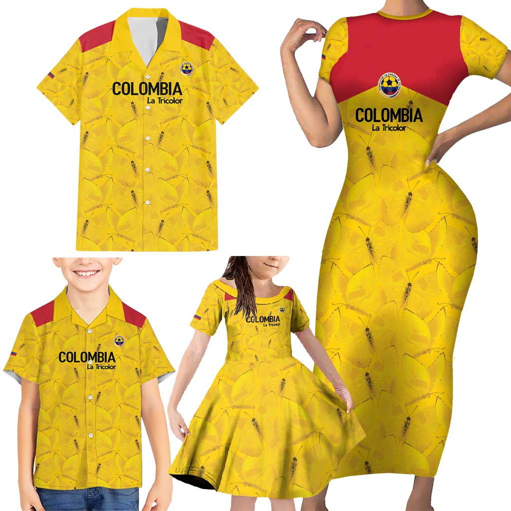 Colombia Football Custom Family Matching Short Sleeve Bodycon Dress and Hawaiian Shirt 2026 Butterflies Orange-barred Sulphur - Wonder Print Shop