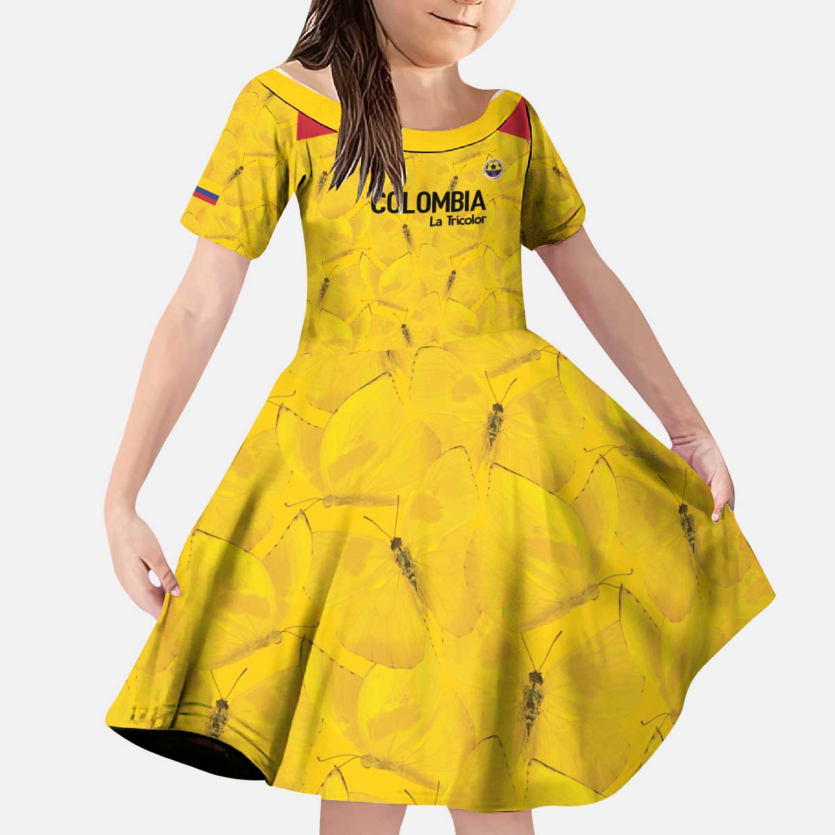 Colombia Football Custom Kid Short Sleeve Dress 2026 Butterflies Orange-barred Sulphur - Wonder Print Shop