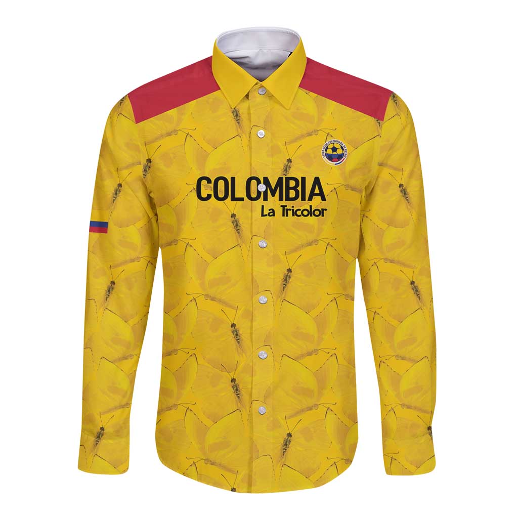 Colombia Football Custom Long Sleeve Button Shirt 2026 Butterflies Orange-barred Sulphur - Wonder Print Shop