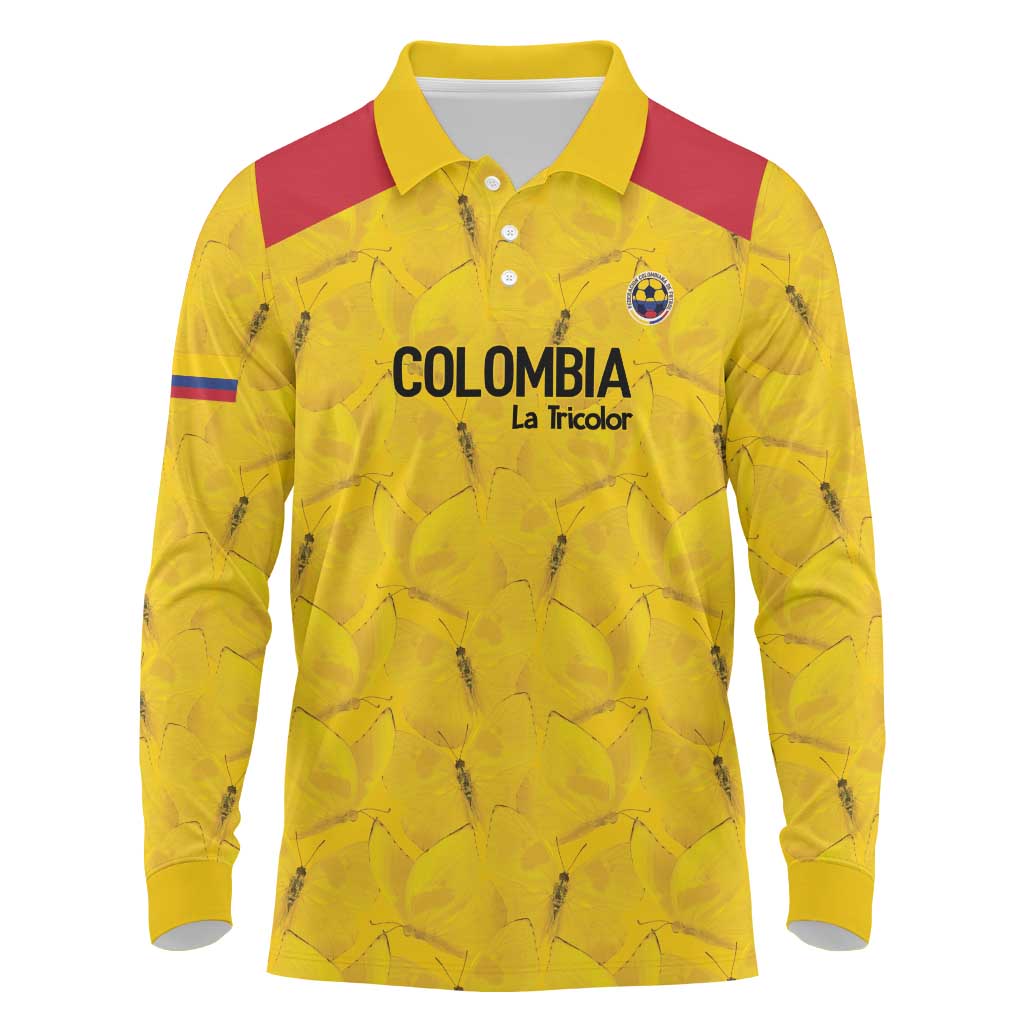 Colombia Football Custom Long Sleeve Polo Shirt 2026 Butterflies Orange-barred Sulphur - Wonder Print Shop