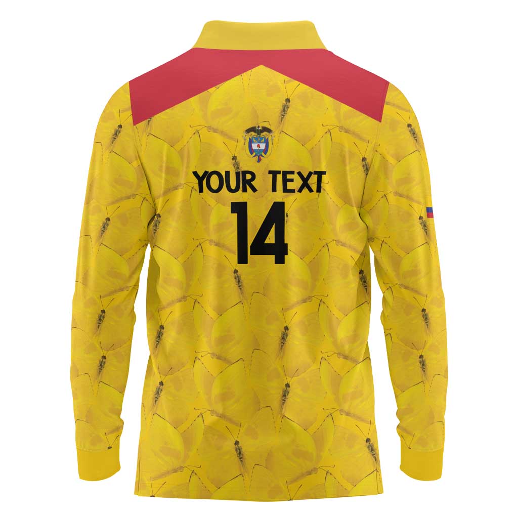Colombia Football Custom Long Sleeve Polo Shirt 2026 Butterflies Orange-barred Sulphur - Wonder Print Shop
