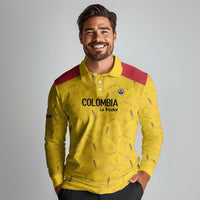 Colombia Football Custom Long Sleeve Polo Shirt 2026 Butterflies Orange-barred Sulphur - Wonder Print Shop