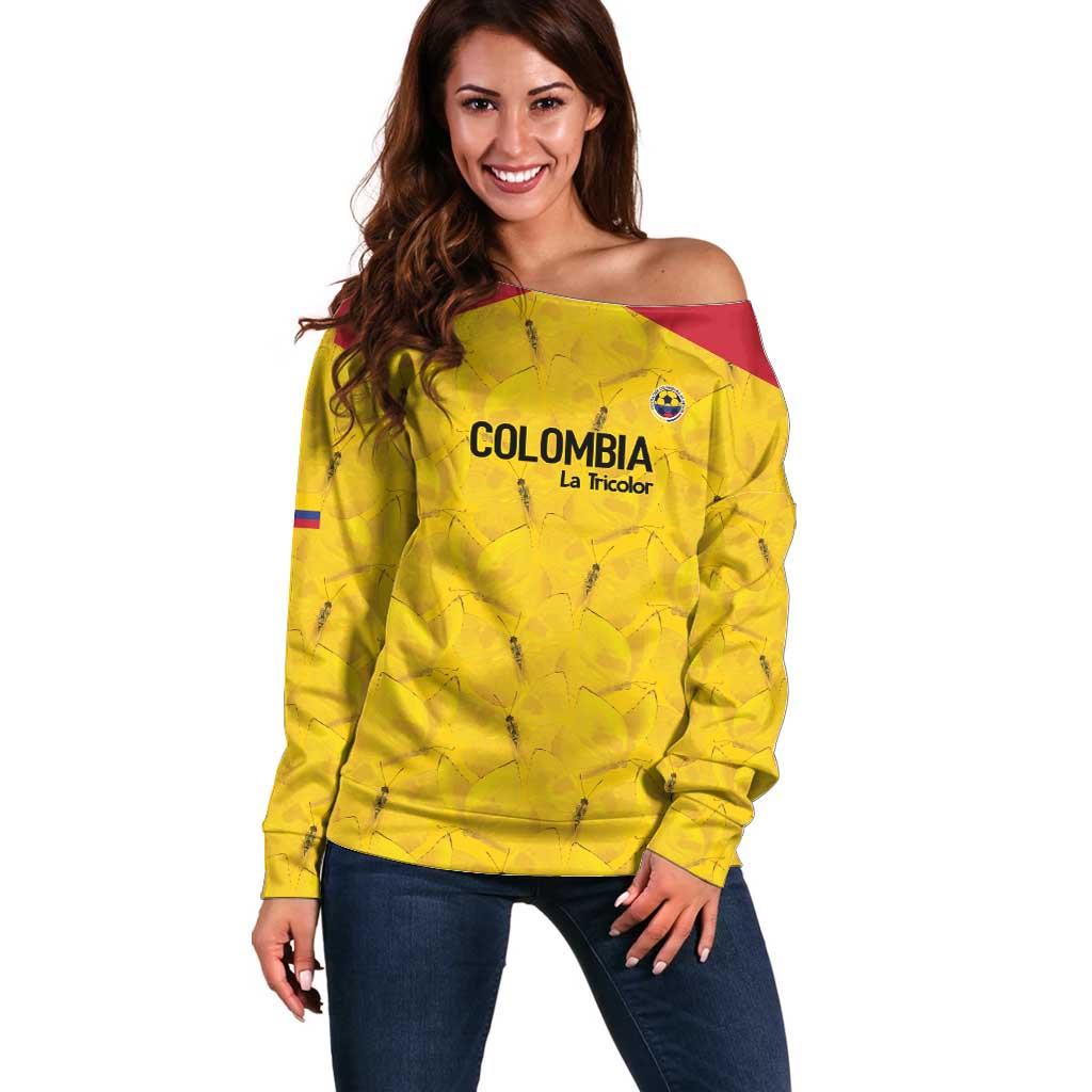Colombia Football Custom Off Shoulder Sweater 2026 Butterflies Orange-barred Sulphur - Wonder Print Shop