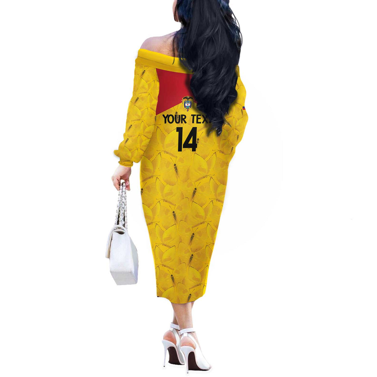 Colombia Football Custom Off The Shoulder Long Sleeve Dress 2026 Butterflies Orange-barred Sulphur - Wonder Print Shop