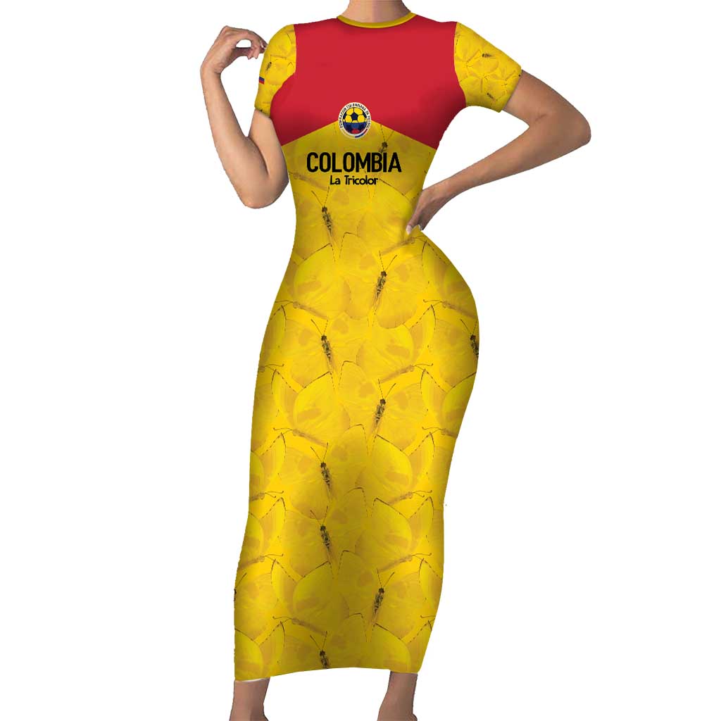 Colombia Football Custom Short Sleeve Bodycon Dress 2026 Butterflies Orange-barred Sulphur - Wonder Print Shop