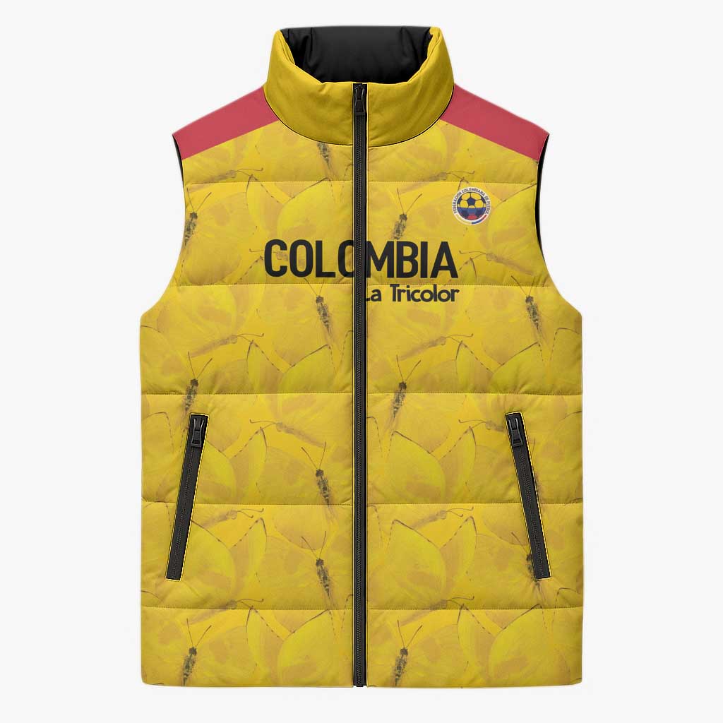 Colombia Football Custom Sleeveless Puffer Jacket 2026 Butterflies Orange-barred Sulphur - Wonder Print Shop