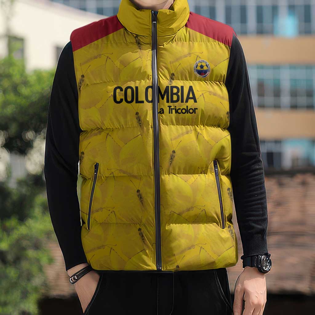 Colombia Football Custom Sleeveless Puffer Jacket 2026 Butterflies Orange-barred Sulphur - Wonder Print Shop