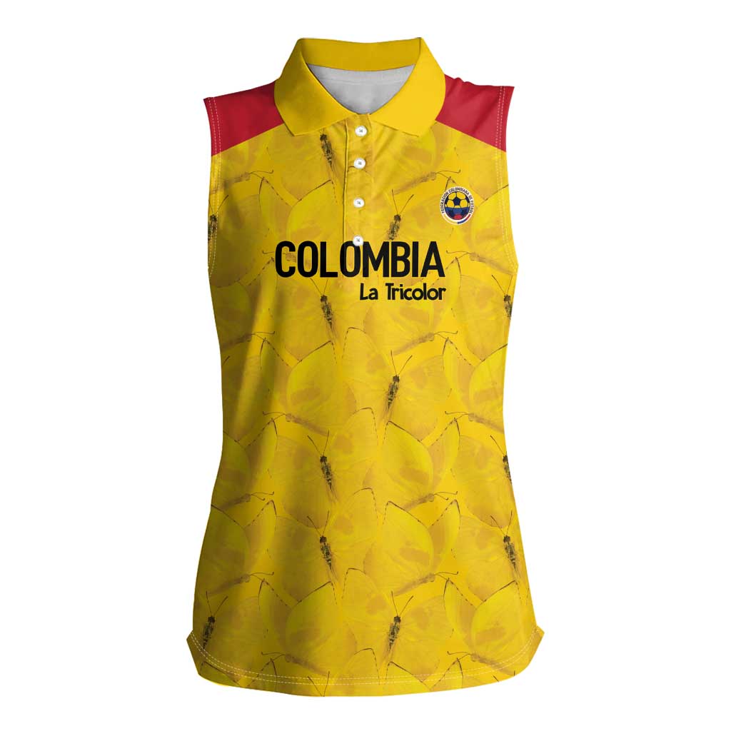 Colombia Football Custom Women Sleeveless Polo Shirt 2026 Butterflies Orange-barred Sulphur - Wonder Print Shop