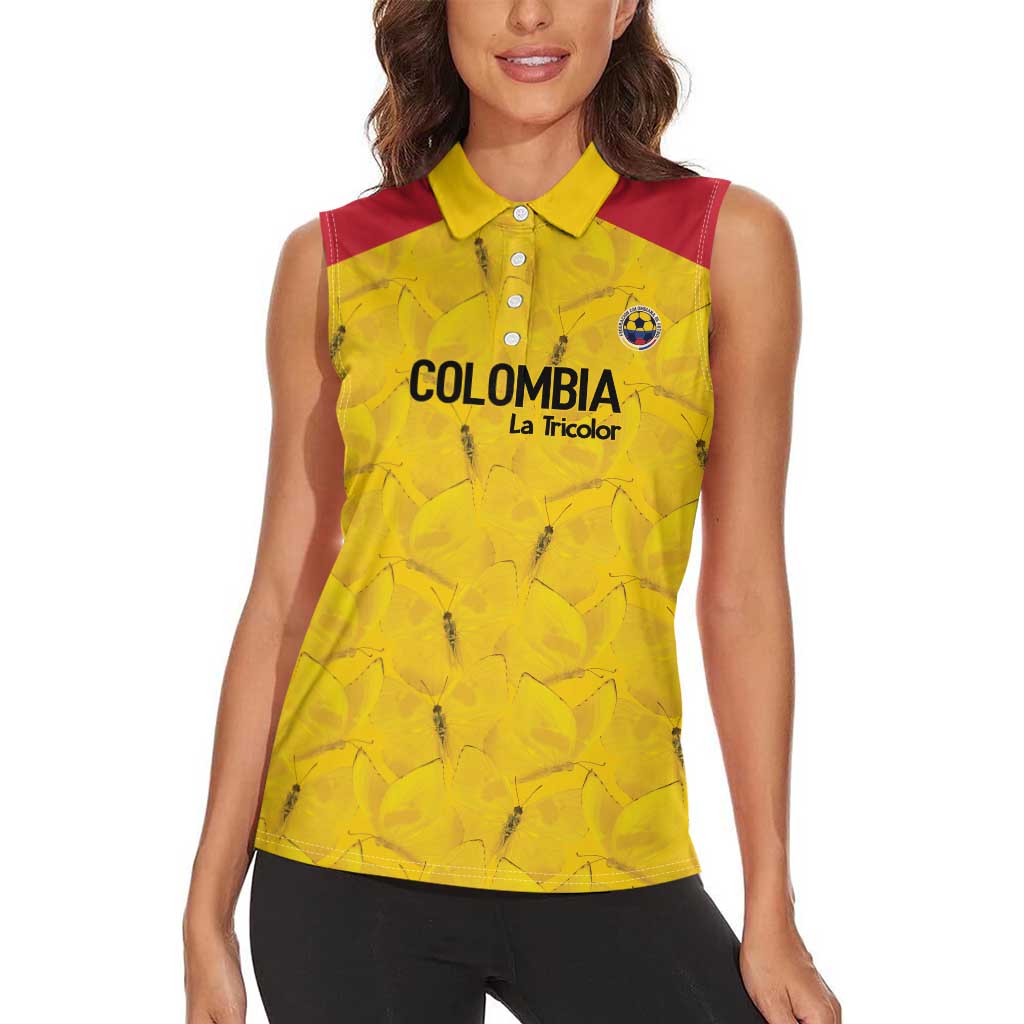 Colombia Football Custom Women Sleeveless Polo Shirt 2026 Butterflies Orange-barred Sulphur - Wonder Print Shop