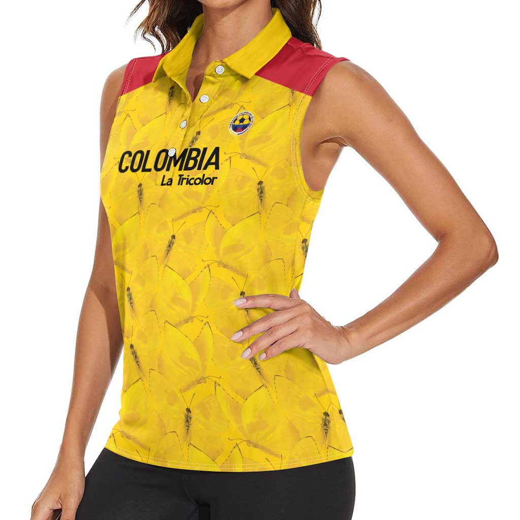 Colombia Football Custom Women Sleeveless Polo Shirt 2026 Butterflies Orange-barred Sulphur - Wonder Print Shop