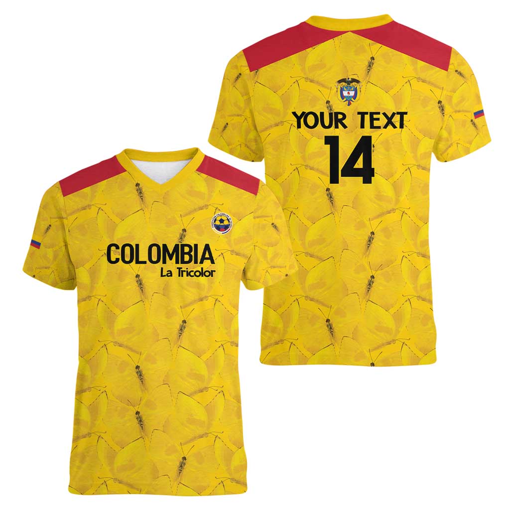 Colombia Football Custom Women V-Neck T-Shirt 2026 Butterflies Orange-barred Sulphur - Wonder Print Shop
