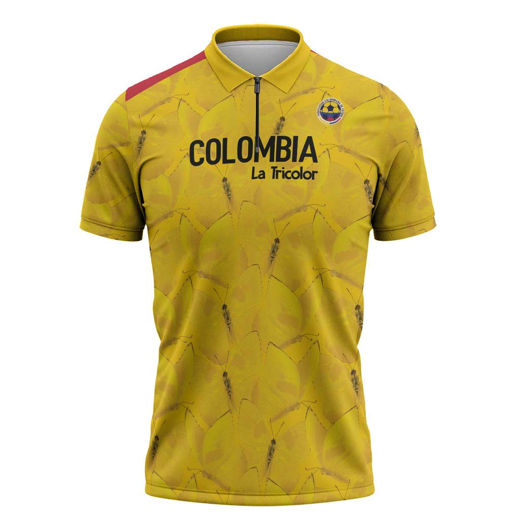 Colombia Football Custom Zipper Polo Shirt 2026 Butterflies Orange-barred Sulphur - Wonder Print Shop