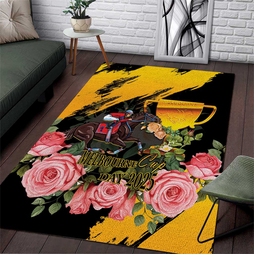 Australia Melbourne Cup Day Area Rug Horse Racing Trophy With Roses - Wonder Print Shop