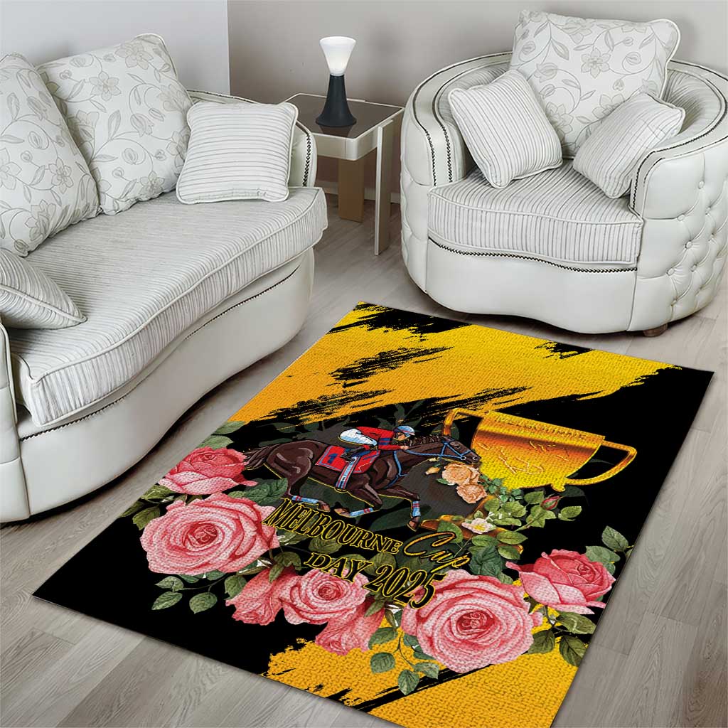 Australia Melbourne Cup Day Area Rug Horse Racing Trophy With Roses - Wonder Print Shop