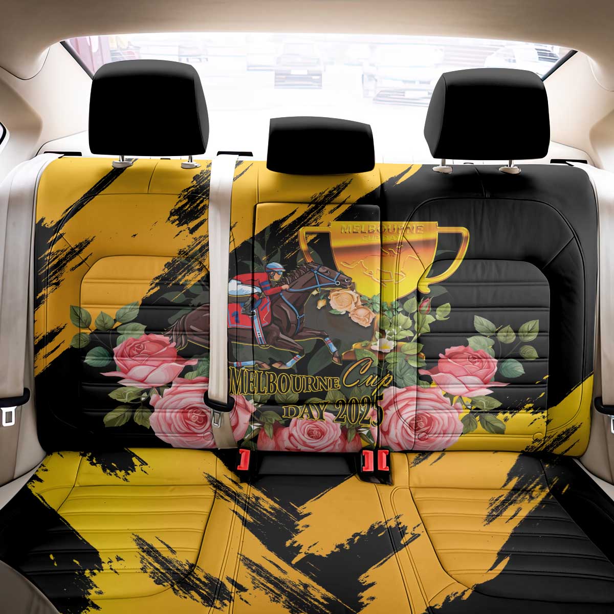 Australia Melbourne Cup Day Back Car Seat Cover Horse Racing Trophy With Roses - Wonder Print Shop