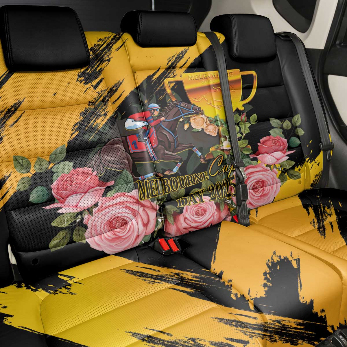 Australia Melbourne Cup Day Back Car Seat Cover Horse Racing Trophy With Roses - Wonder Print Shop