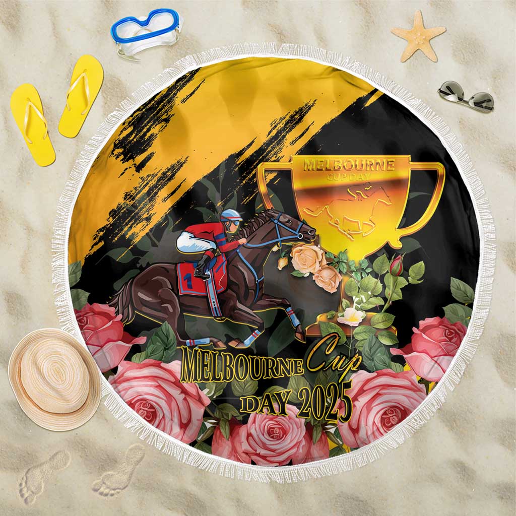 Australia Melbourne Cup Day Beach Blanket Horse Racing Trophy With Roses - Wonder Print Shop