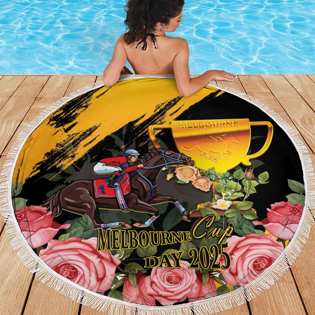 Australia Melbourne Cup Day Beach Blanket Horse Racing Trophy With Roses - Wonder Print Shop
