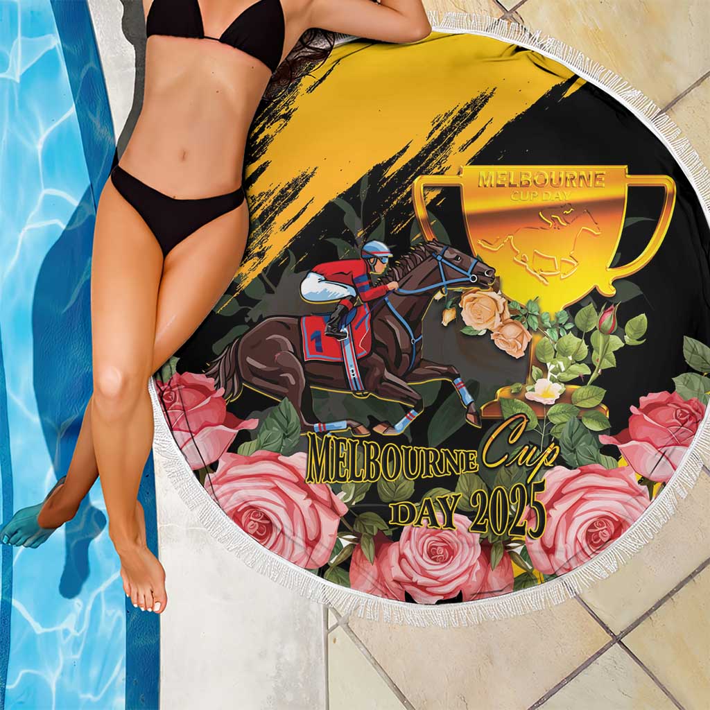 Australia Melbourne Cup Day Beach Blanket Horse Racing Trophy With Roses - Wonder Print Shop