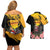 Personalised Australia Melbourne Cup Day Couples Matching Off Shoulder Short Dress and Hawaiian Shirt Horse Racing Trophy With Roses - Wonder Print Shop