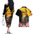 Personalised Australia Melbourne Cup Day Couples Matching Off The Shoulder Long Sleeve Dress and Hawaiian Shirt Horse Racing Trophy With Roses - Wonder Print Shop