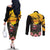Personalised Australia Melbourne Cup Day Couples Matching Off The Shoulder Long Sleeve Dress and Long Sleeve Button Shirt Horse Racing Trophy With Roses - Wonder Print Shop