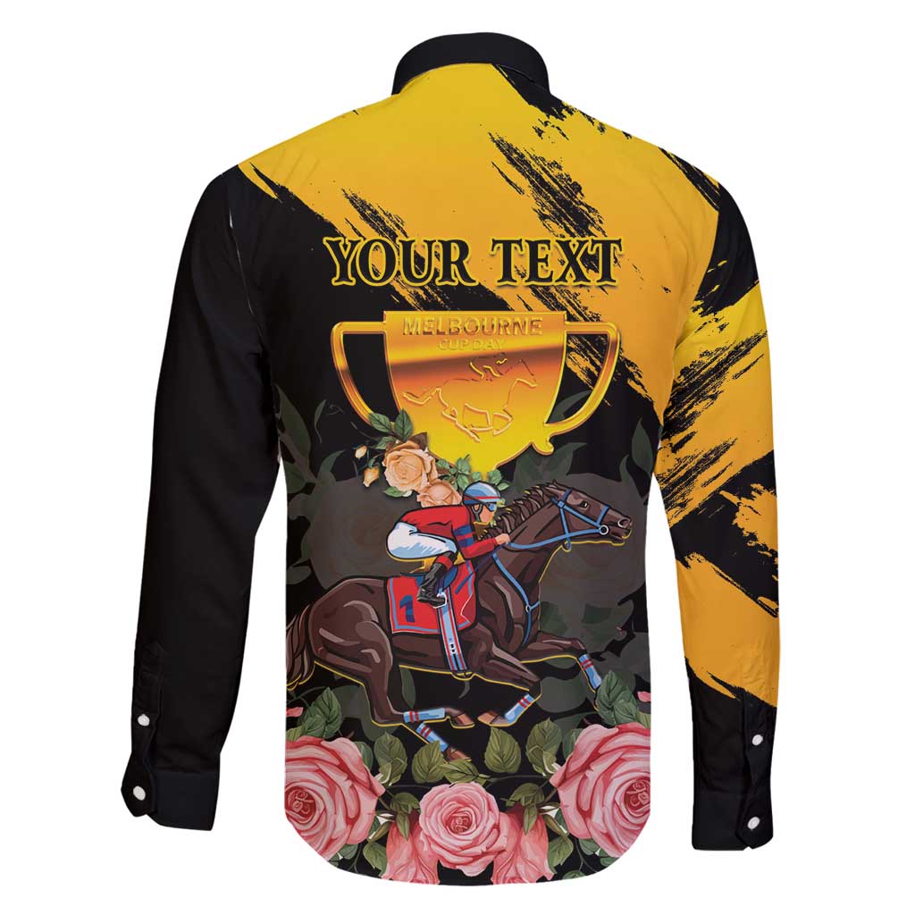 Personalised Australia Melbourne Cup Day Family Matching Off Shoulder Maxi Dress and Hawaiian Shirt Horse Racing Trophy With Roses - Wonder Print Shop