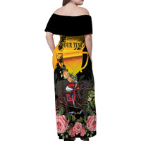 Personalised Australia Melbourne Cup Day Family Matching Off Shoulder Maxi Dress and Hawaiian Shirt Horse Racing Trophy With Roses - Wonder Print Shop