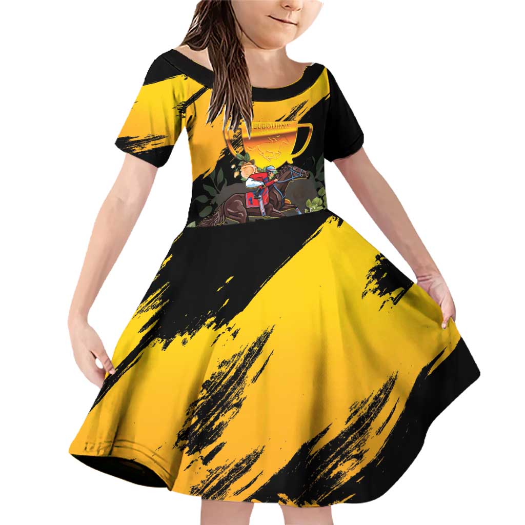 Personalised Australia Melbourne Cup Day Family Matching Off Shoulder Short Dress and Hawaiian Shirt Horse Racing Trophy With Roses - Wonder Print Shop