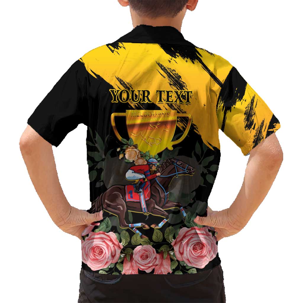 Personalised Australia Melbourne Cup Day Family Matching Puletasi and Hawaiian Shirt Horse Racing Trophy With Roses - Wonder Print Shop