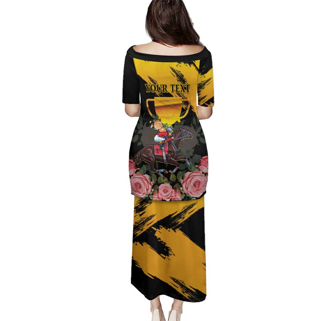 Personalised Australia Melbourne Cup Day Family Matching Puletasi and Hawaiian Shirt Horse Racing Trophy With Roses - Wonder Print Shop