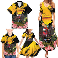 Personalised Australia Melbourne Cup Day Family Matching Summer Maxi Dress and Hawaiian Shirt Horse Racing Trophy With Roses - Wonder Print Shop